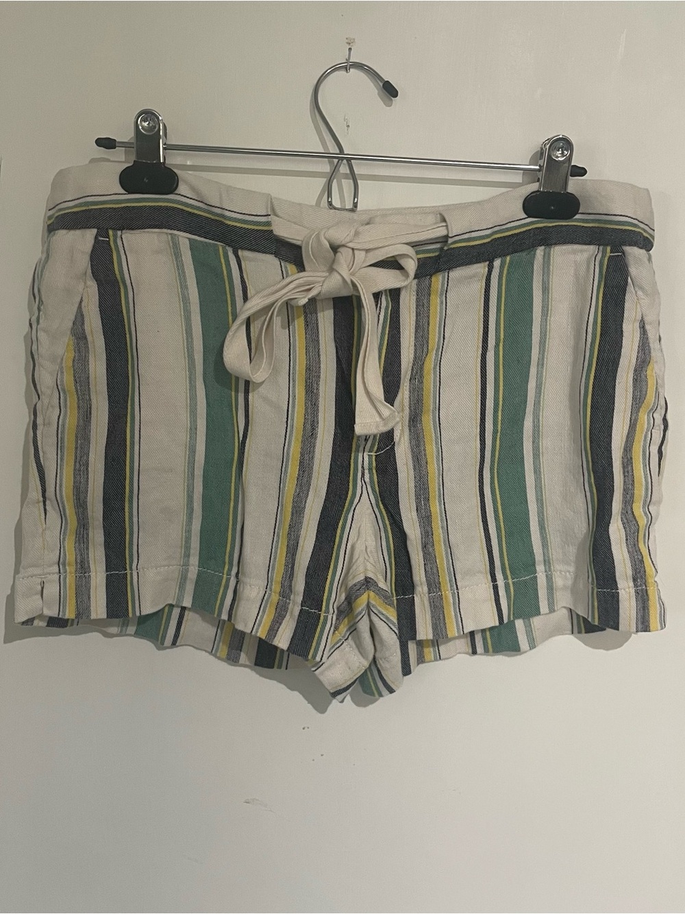 LOFT Striped Tie-Waist High-Rise Shorts - Cream, Green & Navy